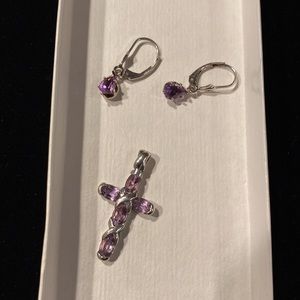 🎁Amethyst in Sterling Silver Cross Pendant w/Matching Earrings🎁